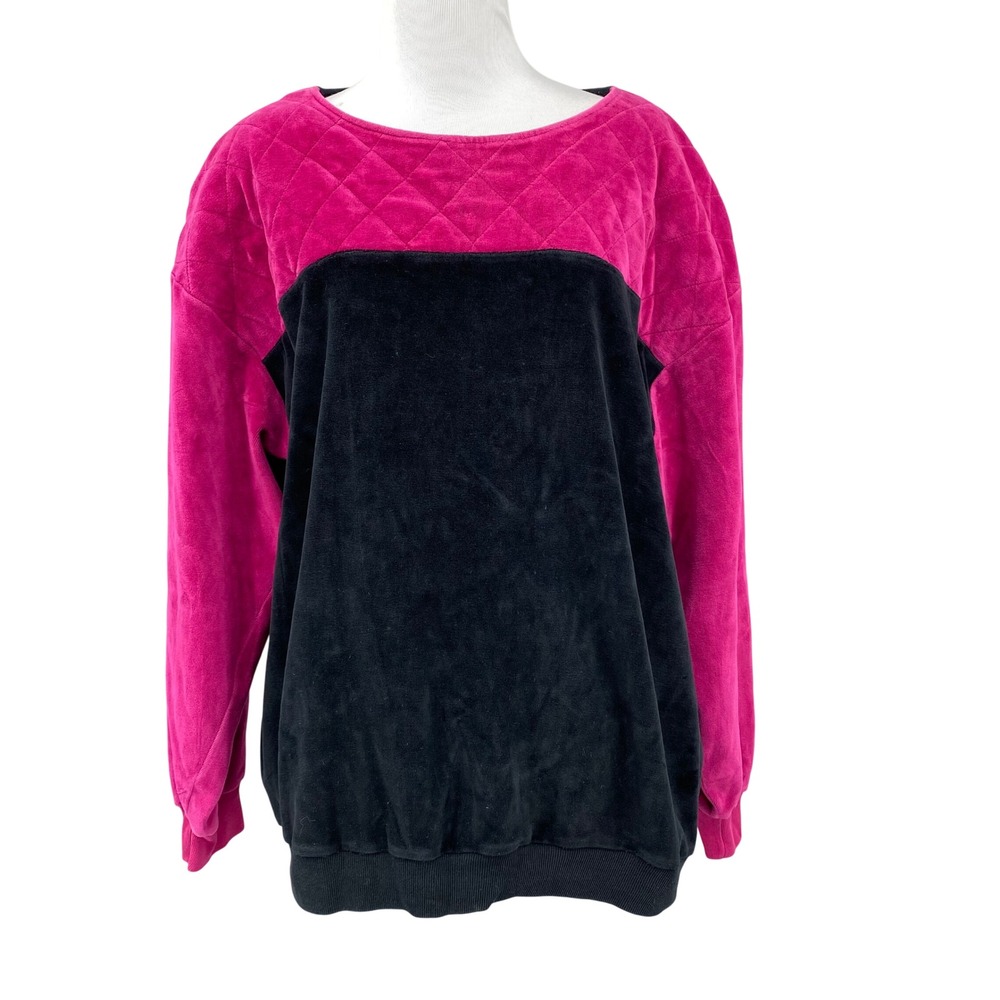 Vintage Jessica Stevens Quilted‎ Velour Colorblock Sweatshirt Top Women's L Pink